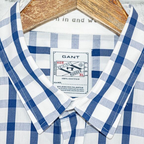 GANT Rugger Men's Button up shirt in White Blue Check Size XL - Picture 3 of 5
